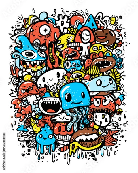 Fototapeta Colorful Doodle Art with Whimsical Characters and Playful Designs