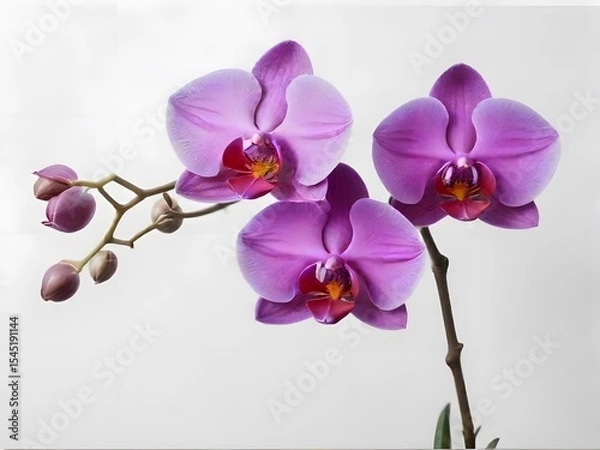 Fototapeta Cluster of Purple Phalaenopsis Orchids with Buds