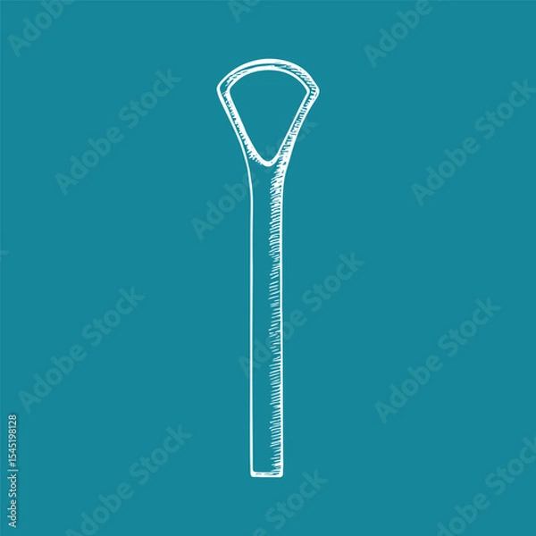 Obraz Tongue scraper - oral hygiene tool drawing in sketch style. Dental and oral care tools, in-home dental hygiene. Hand drawn sketch vector illustration isolated
