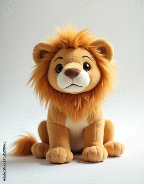 Obraz Isolated Plush Lion Cub Toy on White Background