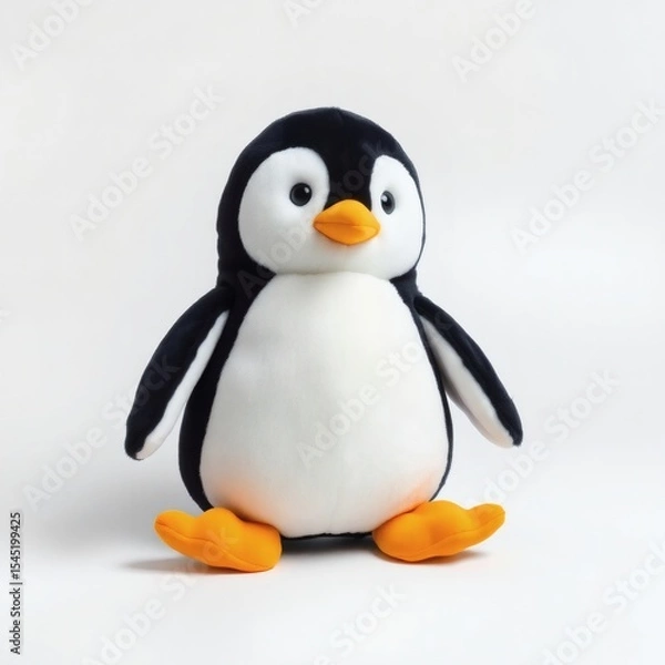 Obraz Isolated Penguin Plush Toy on White Background