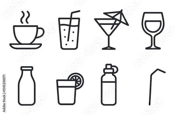 Fototapeta Beverage outline icons set – drink, liquid and refreshment line symbols