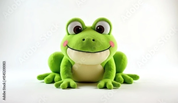 Obraz Isolated Green Frog Plush Toy on White Background