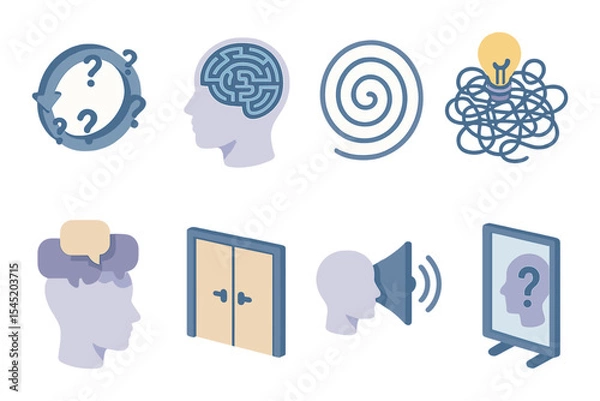 Fototapeta Mind maze icons set – linear, puzzle and brain teaser symbols for creative design