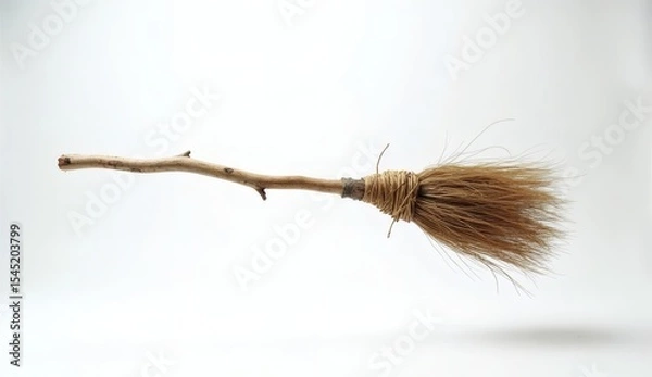 Obraz Natural Wood Materials Rustic Broom on White Background