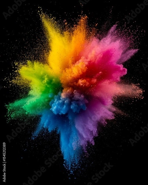 Obraz An explosion of colored powder highlighted on a black background. Colored background