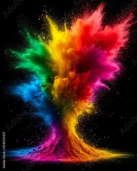 Obraz An explosion of colored powder highlighted on a black background. Colored background
