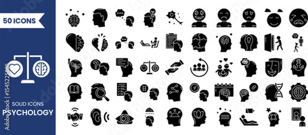 Fototapeta Psychology and mental icon set. Vector solid icons collection. Vector illustration
