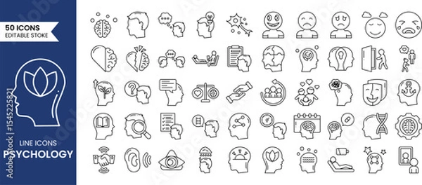Fototapeta Psychology and mental line editable icon set. Editable stroke. Vector illustration