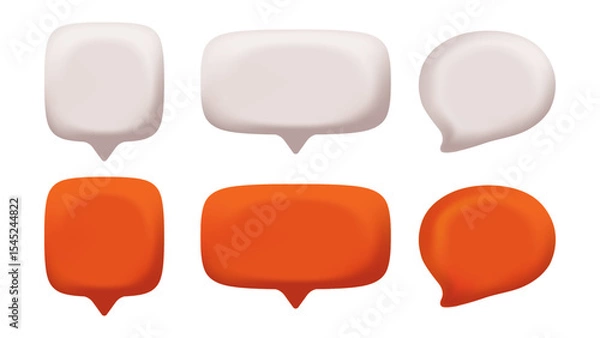 Fototapeta 3D Speech Bubble Collection – Orange and White Chat, Messenger, and Dialogue Bubbles for UI Design, Isolated Vector Illustration
