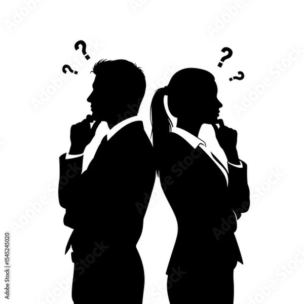 Obraz Business people thinking with question marks on white background  
