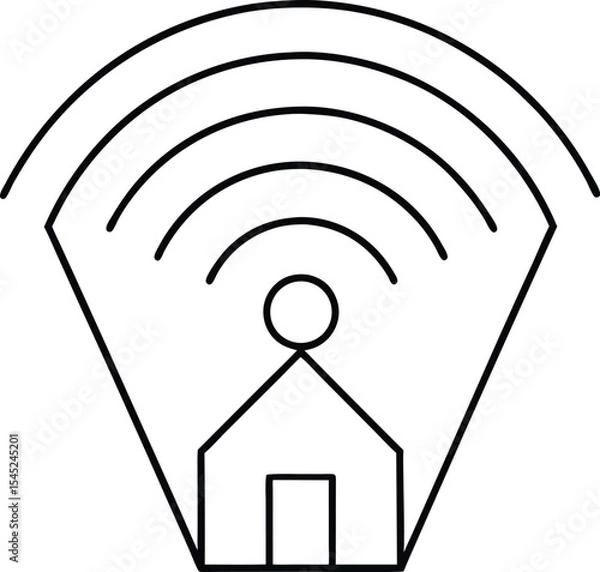 Fototapeta Remote work vector Line art illustration Wi Fi Oasis Emitting Strong Signal in Cozy Space