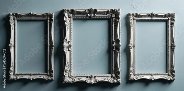 Obraz Several ornate silver frames against a subtly textured grey backdrop , still life, design