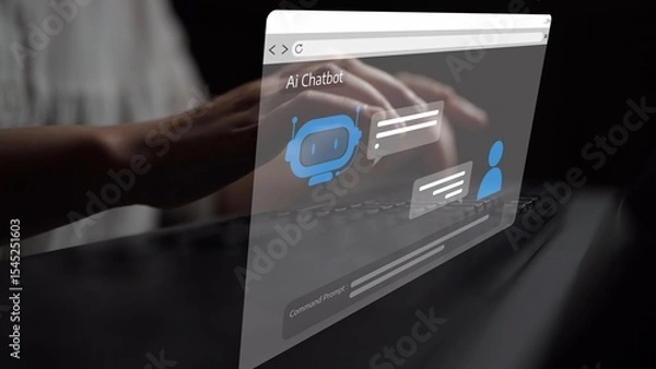 Obraz AI Virtual Assistant Artificial Intelligence Chatbot Controlled by Prompt Engineering for Explainable Generative AI information and LLM Deep Learning Technology for Smart Business Work Support. Muxer