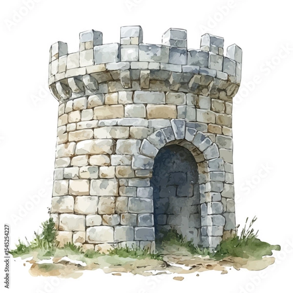 Fototapeta watercolor of Fortifications  Defensive Structures, vector, isolated on a white background.