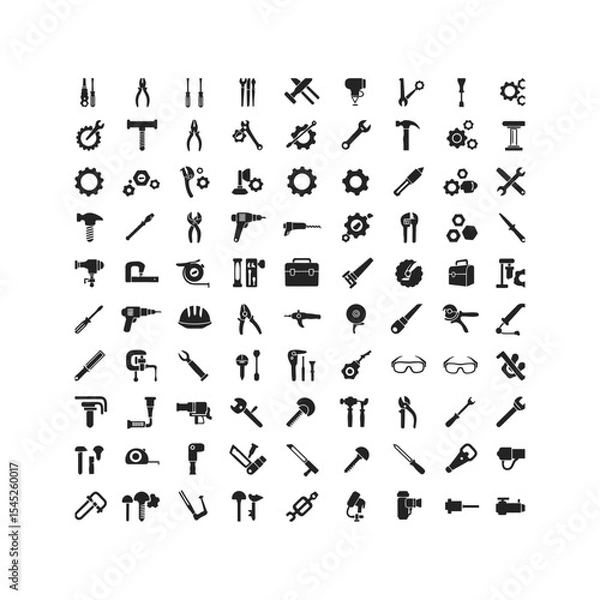 Fototapeta Extensive Collection of 80 Black and White Tool Icons  Screwdrivers Wrenches Hammers and More