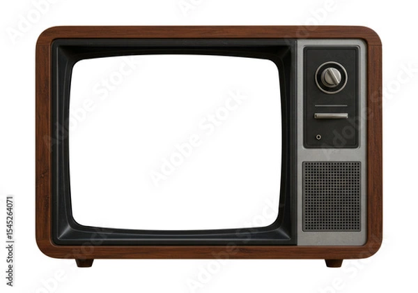 Obraz A Classic Cathode Ray Tube TV with a Wood Frame. Cut Out, Clipping Path on Transparent Background.
