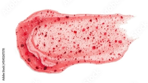 Fototapeta Texture of a smear of exfoliating scrub with dark red grains for skincare and beauty products, on a plain white backdrop