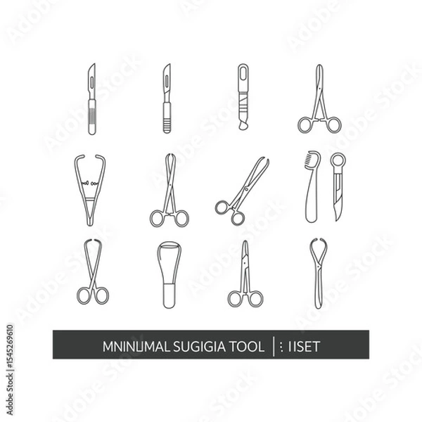 Fototapeta Minimalist Surgical Tools Icon Set 12 Line Art Illustrations of Scalpels Scissors and Forceps