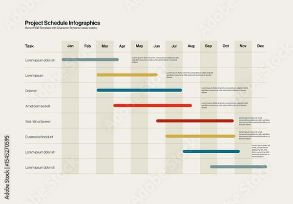 Fototapeta Project Schedule Infographic Template with Colorful Bars
