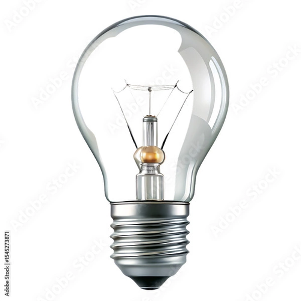 Fototapeta A detailed image of a clear glass incandescent light bulb with a silver metal base and a gold colored filament visible inside isolated on a transparent background 2