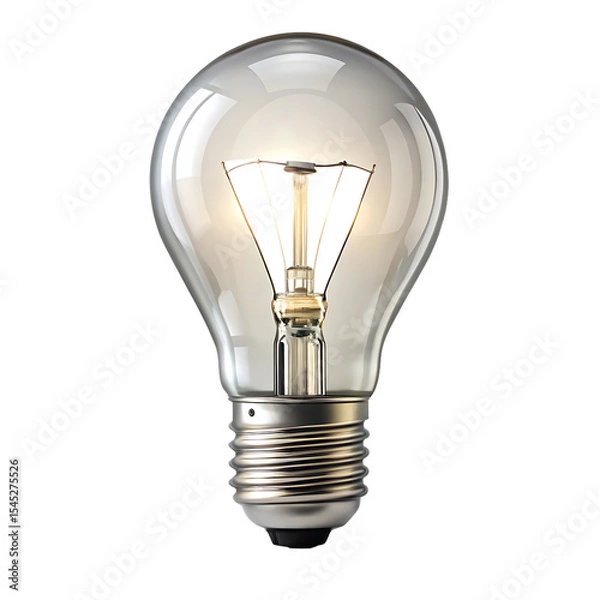 Fototapeta Clear Glass Incandescent Light Bulb with Dark Filament and Metallic Screw Base isolated on a transparent background