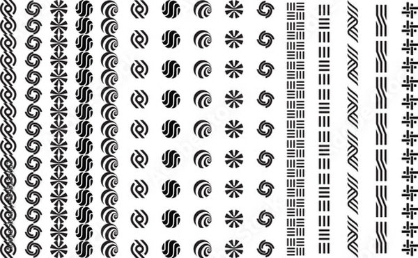 Fototapeta Geometric Border Pattern Set – Minimal Tribal Line Ornaments and Circular Symbols Vector Collection
