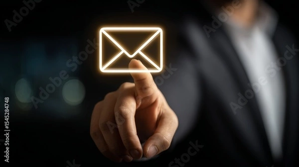 Fototapeta a businessman tapping a floating glowing mail icon