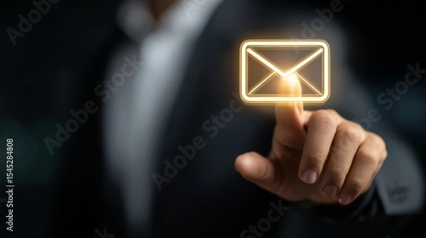 Fototapeta a businessman tapping a floating glowing mail icon