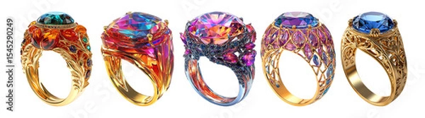 Obraz Stunning Gemstone Rings Vibrant Colors  Exquisite Designs On Transparent Background