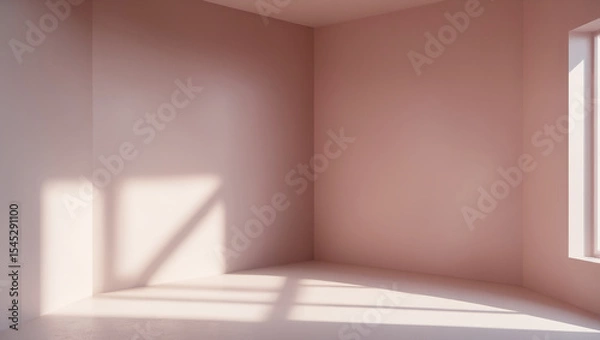 Obraz Minimalistic light background with blurred sun shadow on pastel pink wall