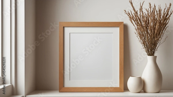 Obraz empty wooden photo frame and vase Still life