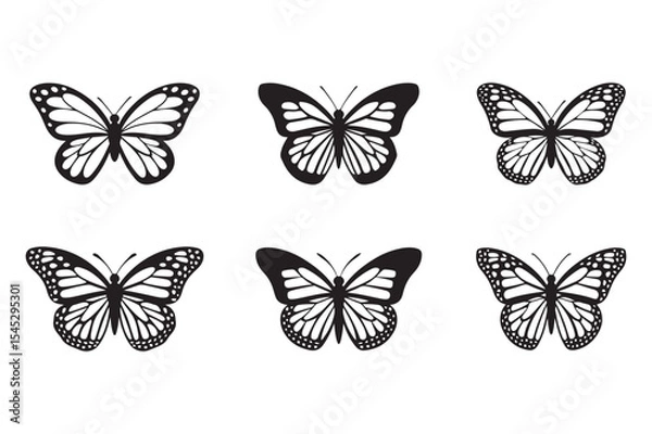 Obraz set of monarch butterfly silhouette icon vector illustration isolated on white background

