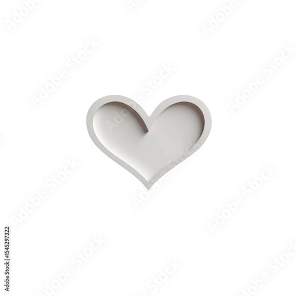 Fototapeta Minimalistic 3D white heart icon with soft shadows and clean edges on white background. Modern love symbol for UI, branding, wellness, or social media design.