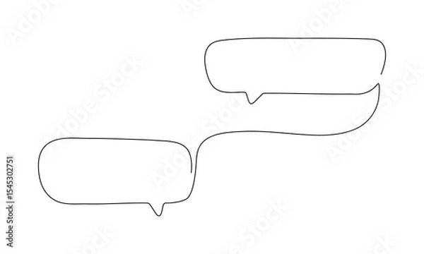 Fototapeta One line drawing of a speech bubble. Minimal chat icon in continuous line style. Dialog cloud, message box, or communication symbol. Vector outline illustration on white.