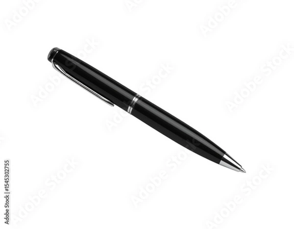 Obraz Elegant black ballpoint pen isolated on transparent background , close-up view, showcasing sleek design and metallic accents.