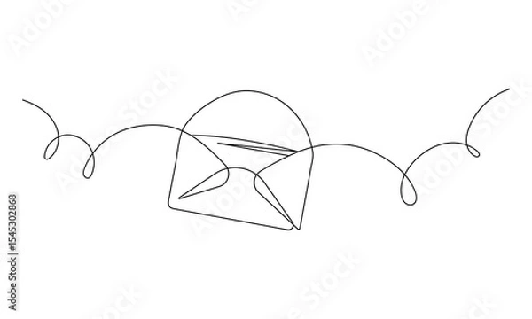 Fototapeta Continuous one line drawing of an open envelope with a letter inside. Minimalist vector illustration. Simple linear mail symbol. Modern hand drawn postal icon on white.