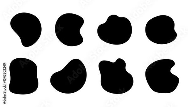 Fototapeta Set of abstract organic shapes. Liquid blob forms, wavy curves, soft round frames. Vector doodle elements for backgrounds, stickers, or design templates. Isolated on white.