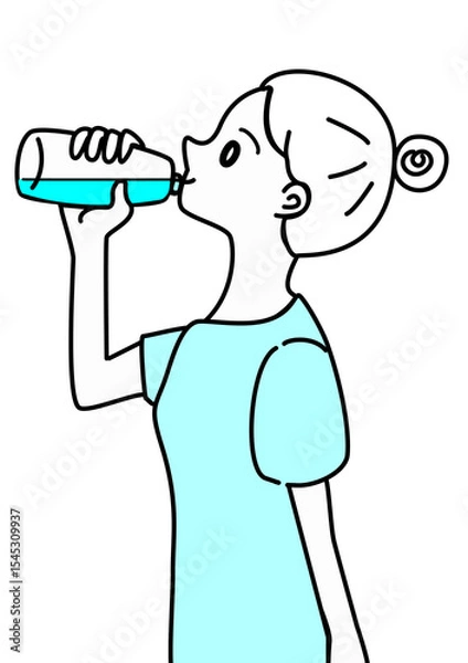 Obraz 水を飲む　女性　イラスト　ミネラルウォーター