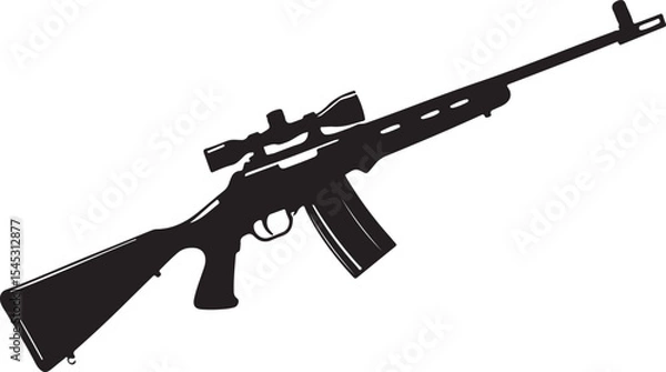 Obraz Image is a vector illustration of a firearm specifically a rifle depicted in a solid black silhouette style 04