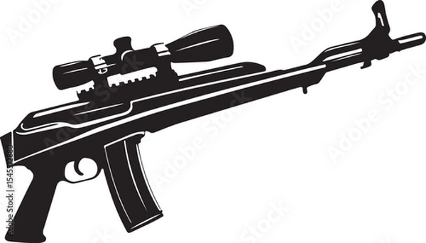 Obraz Image is a vector illustration of a firearm specifically a rifle depicted in a solid black silhouette style 04