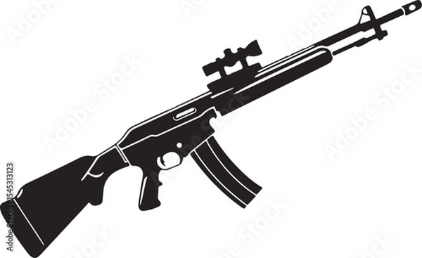 Obraz Image is a vector illustration of a firearm specifically a rifle depicted in a solid black silhouette style 