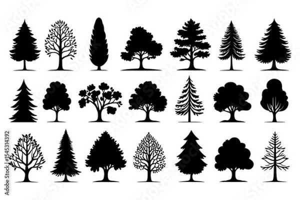 Fototapeta Collection of 24 Unique Tree Silhouettes Vector Illustrations for Design Projects