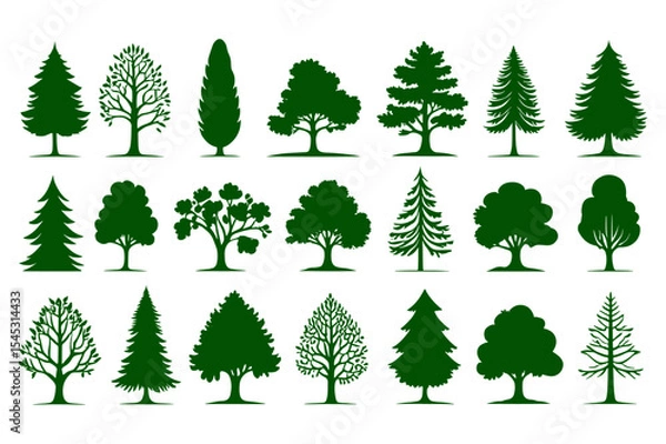 Fototapeta Collection of Green Tree Silhouettes 24 Diverse Tree Icons for Design Projects
