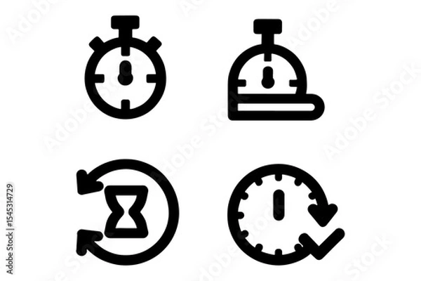 Fototapeta Time Management Icons Stopwatch, Timer, Hourglass, Clock - Vector Illustrations for UI Design