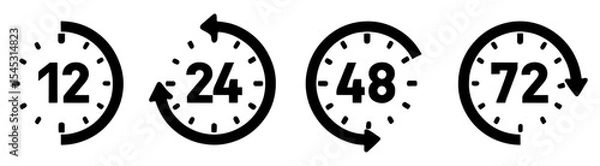 Fototapeta Vector Illustration 12, 24, 48, and 72 Hour Clock Icons – Time Management Graphics