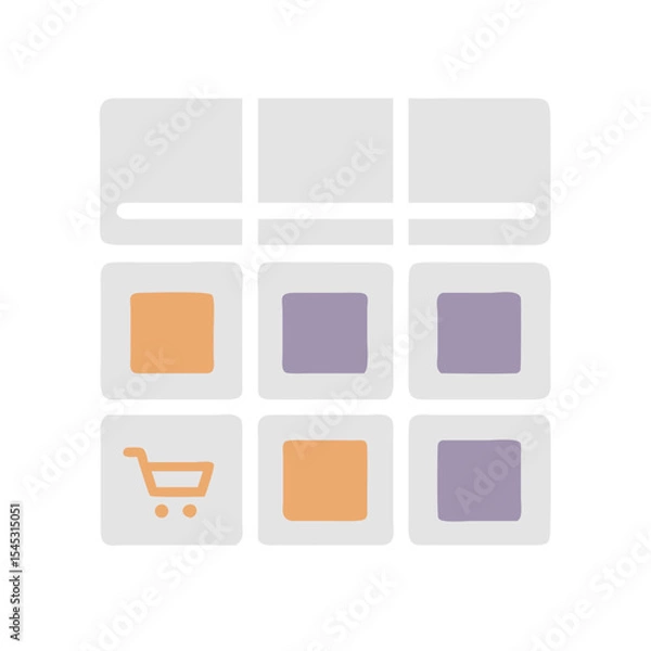 Fototapeta Abstract grid layout with color blocks and shopping cart icon  