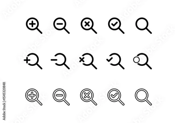 Obraz Vector search icon set, zoom in and zoom out symbol illustration.