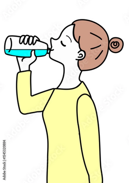 Obraz 水を飲む　女性　イラスト　ペットボトル