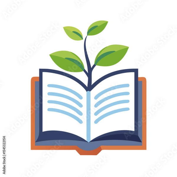 Fototapeta Vector illustration of open book with small tree sprouting from center